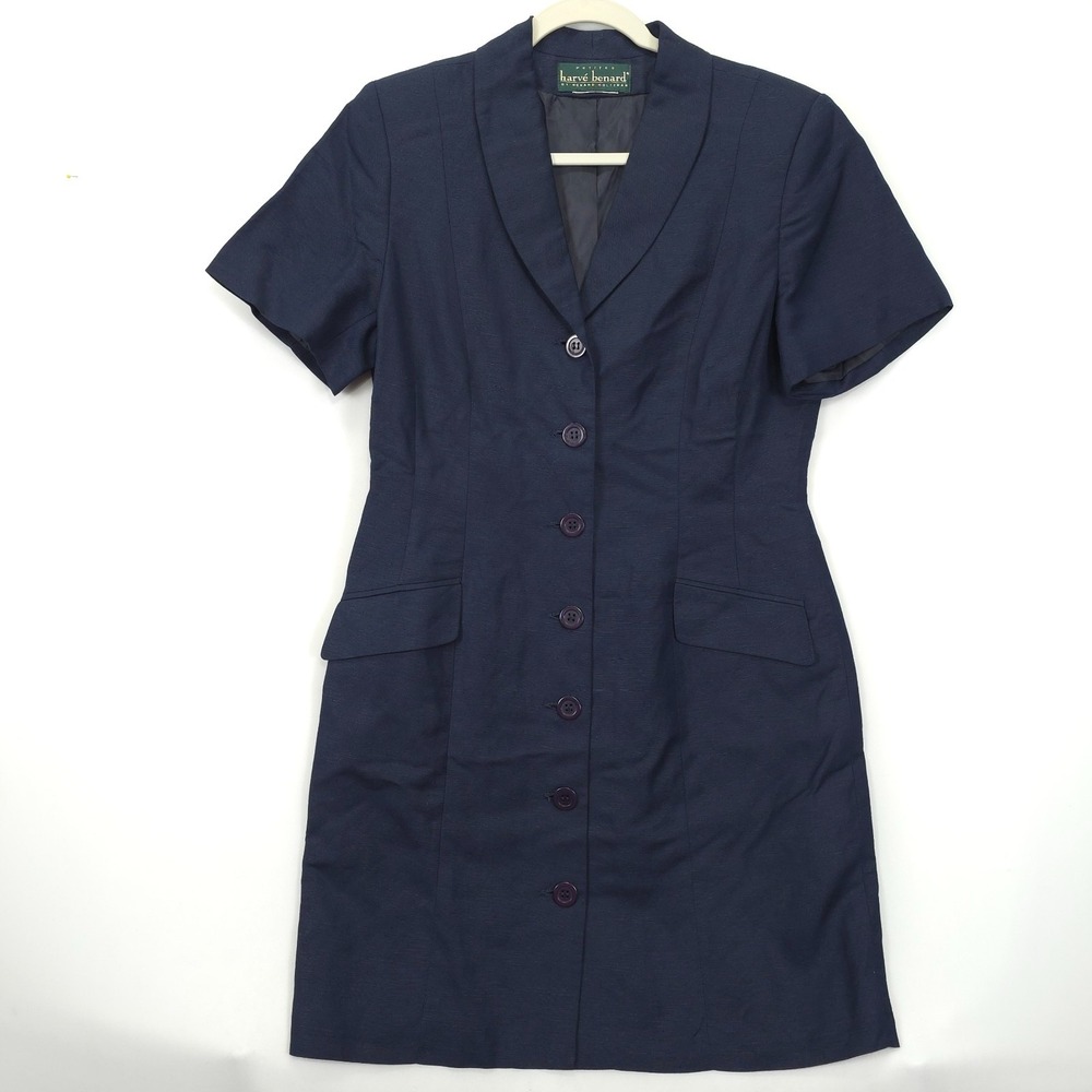 Harve Benard Petites Sheath Dress Blazer Button Down Blue Short Sleeve Women 8P